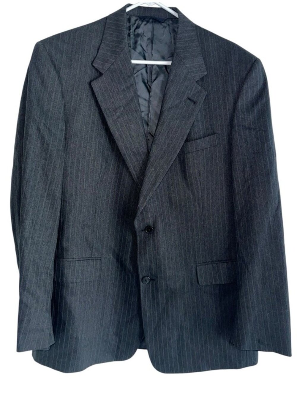 Burberry London Mens Wool Blazer 44 R Sport Coat Black Pinstripe USA Union Made